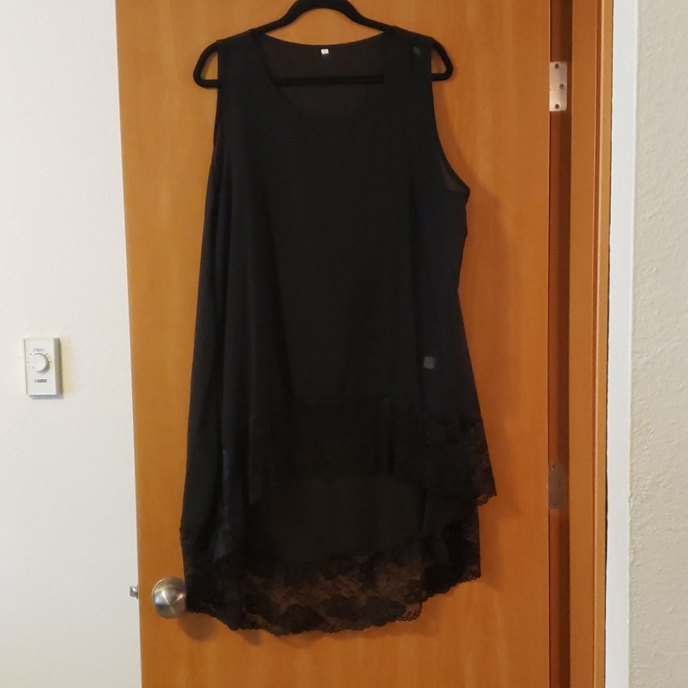 High low sheer top with lace edge